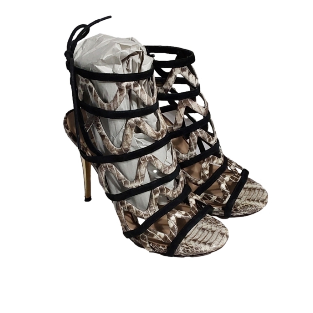 MARCIANO PYTHON PRINT CAGE GLADIATOR HEEL SHOES SIZE 38/8 M